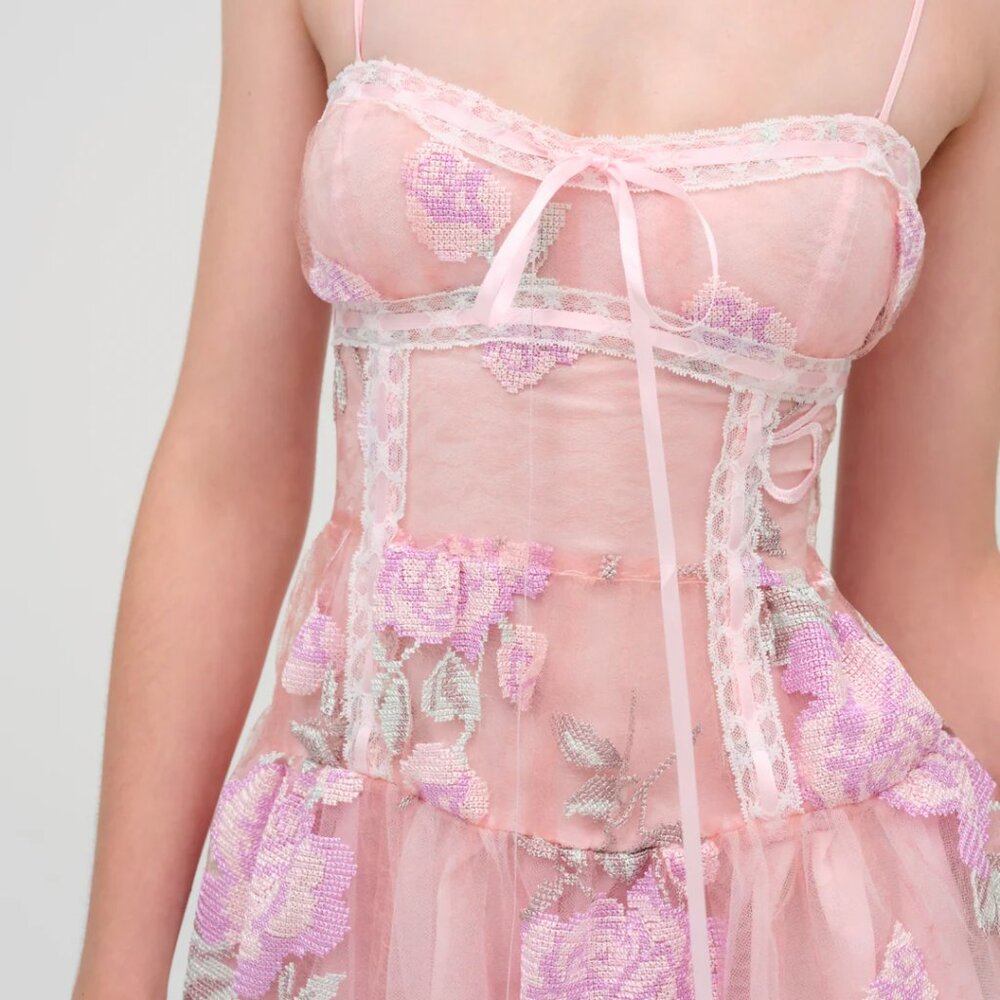 FOR LOVE & LEMONS Emmeline Embroidery Ruffle Mini Dress NWT - Picture 2 of 14